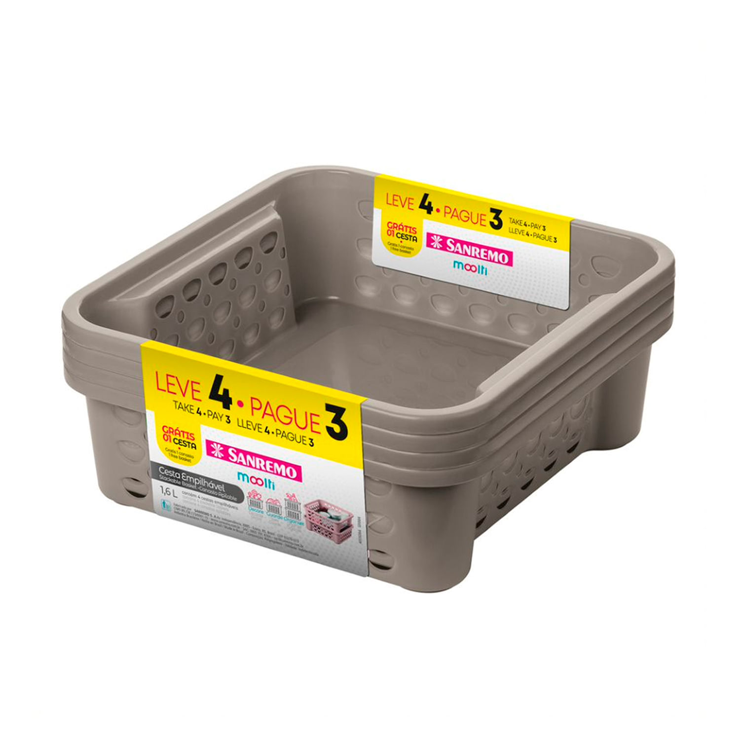Encontraproduto.com.br - Cesta Empilhável Plástico Castor 1,6L Moolti Sanremo Leve 4 Pague 3