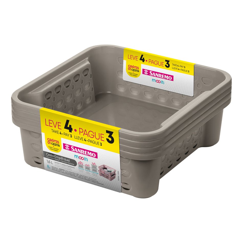 Encontraproduto.com.br - Cesta Empilhável Plástico Castor 1,6L Moolti Sanremo Leve 4 Pague 3