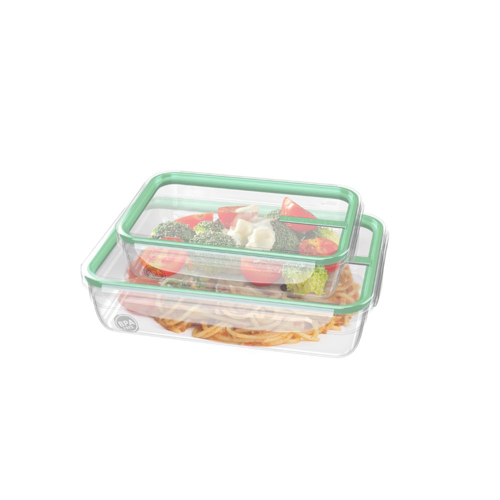 Encontraproduto.com.br - Kit 2 Potes Plásticos com Travas Hermético Verde Sanremo