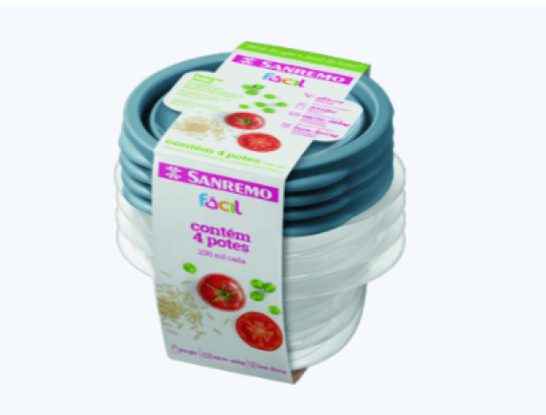 Encontraproduto.com.br - Kit Pote Plástico Sanremo Redondo 230ml | Com 4 Unidades