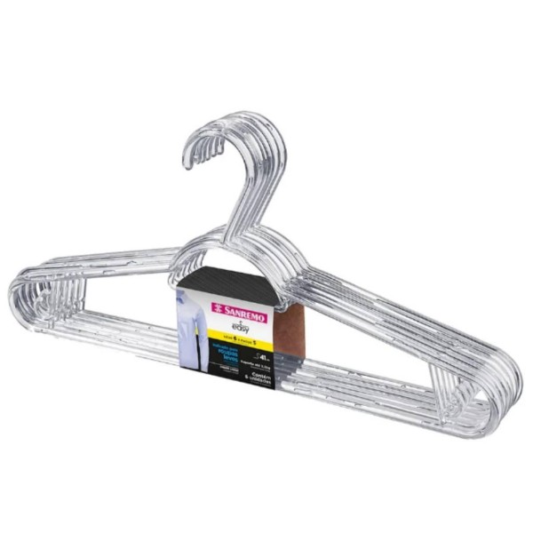 Encontraproduto.com.br - Cabide Plástico Multifuncional Transparente 41cm Sanremo 6 Un