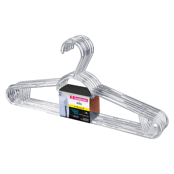 Encontraproduto.com.br - Cabide Plástico Multifuncional Transparente 41cm Sanremo 6 Un