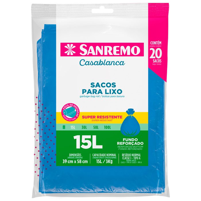 Sacos para Lixo 15L 20 unid Sanremo