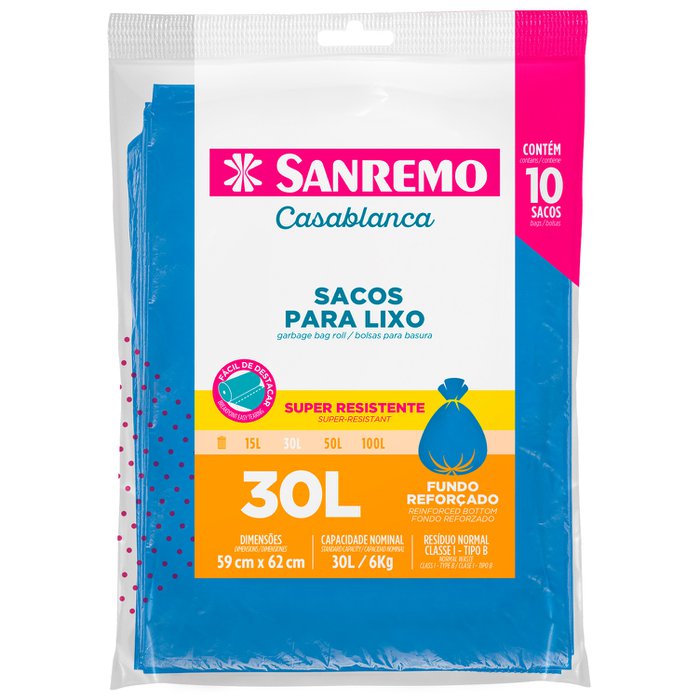 Sacos para Lixo 30L 10 unid Sanremo