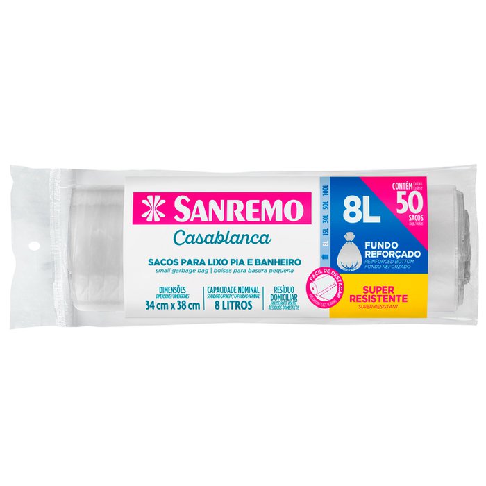 Sacos para Lixo (Pia e Banheiro) 8L 50 unid Sanremo
