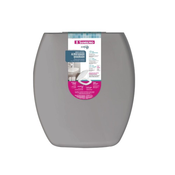 Encontraproduto.com.br - Assento Sanitário Almofadado Quadrado Cinza Plastic Sanremo
