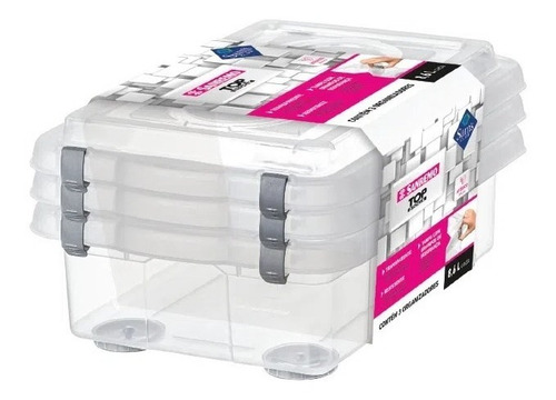 Conjunto de Caixas Organizadoras 8,6L Top Stock Sanremo 3 Unidades