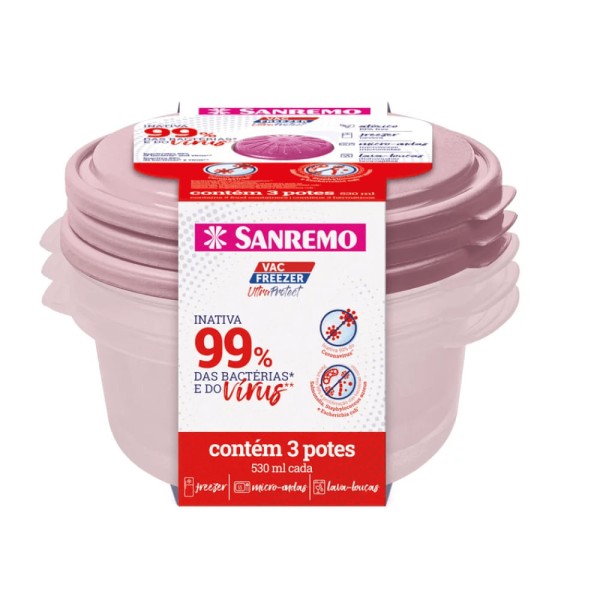 Encontraproduto.com.br - Conjunto de potes de plástico ultraprotect com 03 unidades 530ml azul - sanremo