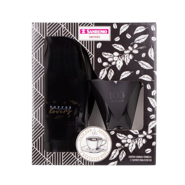 Encontraproduto.com.br - Conjunto de Garrafa 1 L + Suporte Filtro Café Tam 103 Coffee Lovers Sanremo