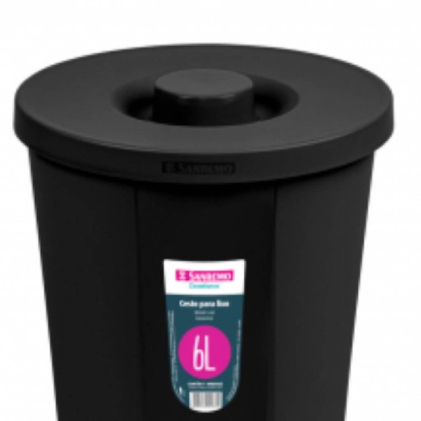 Encontraproduto.com.br - LIXEIRA TAMPA REDONDA PRETA 6L SR2206-20 SANREMO