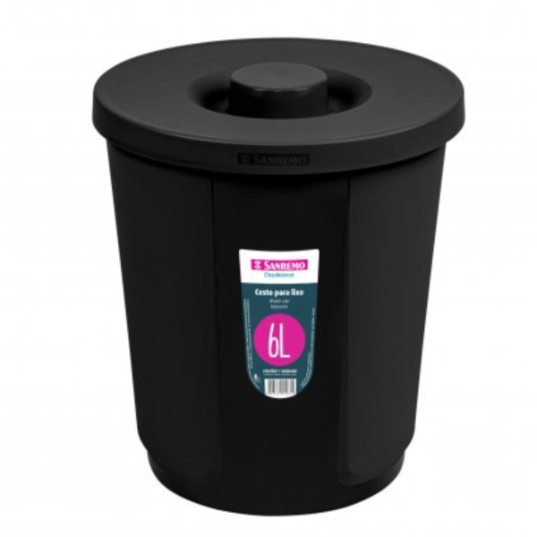 Encontraproduto.com.br - LIXEIRA TAMPA REDONDA PRETA 6L SR2206-20 SANREMO