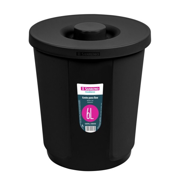 Encontraproduto.com.br - LIXEIRA TAMPA REDONDA PRETA 6L SR2206-20 SANREMO