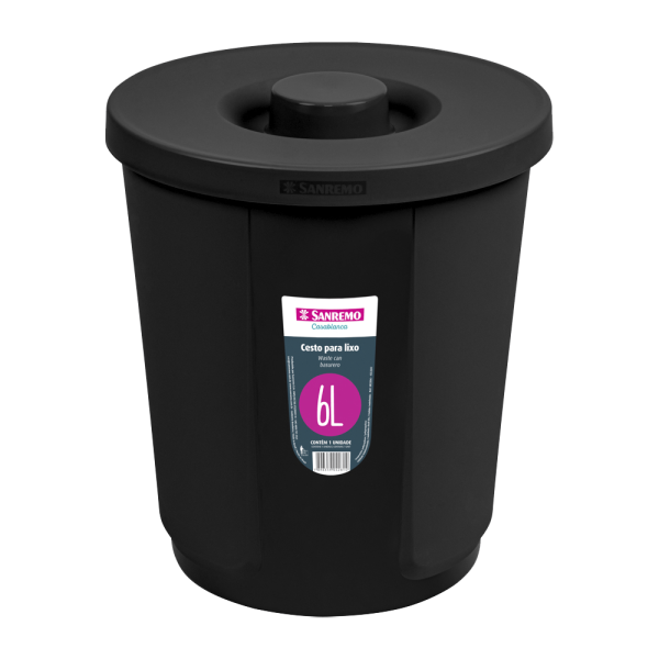 Encontraproduto.com.br - LIXEIRA TAMPA REDONDA PRETA 6L SR2206-20 SANREMO