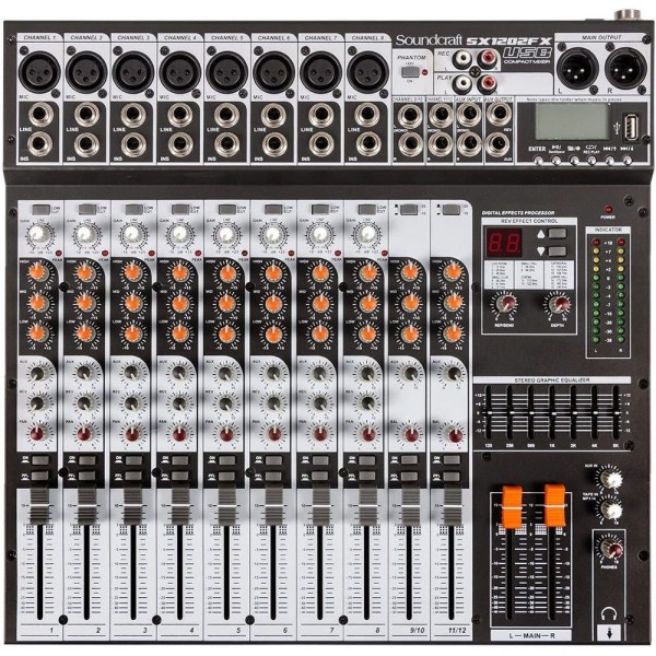 Encontraproduto.com.br - Mesa de Som 12 Canais USB SX-1202 FX USB - Soundcraft