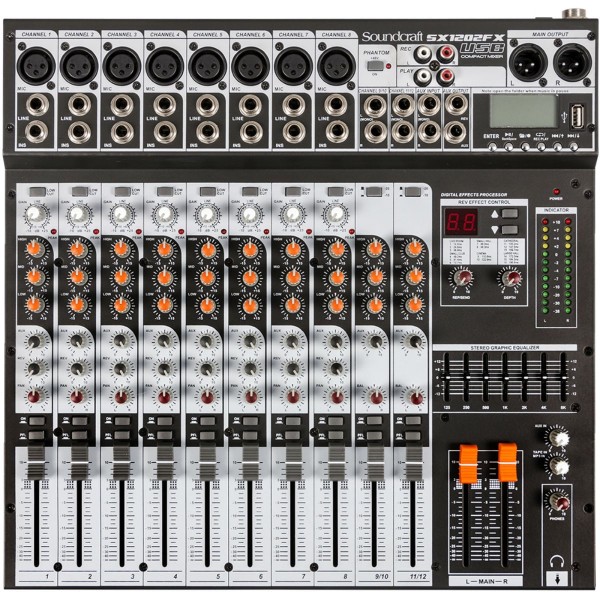 Encontraproduto.com.br - Mesa de Som 12 Canais USB SX-1202 FX USB - Soundcraft