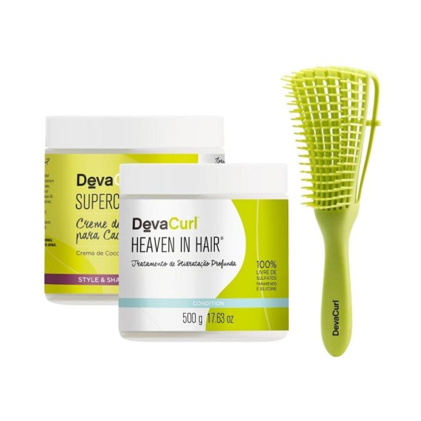 Kit Deva Curls Super Cream 500g + Máscara Heaven in Hair 500g + Escova