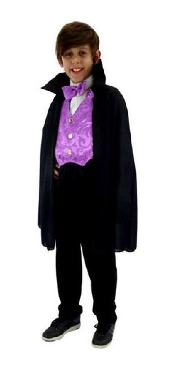 Fantasia de Drácula Vampiro Dimitri Com Colete e Capa Halloween Infantil