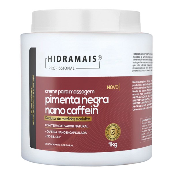 Encontraproduto.com.br - Creme Para Massagem Pimenta Negra Nano Caffein Hidramais - 1kg