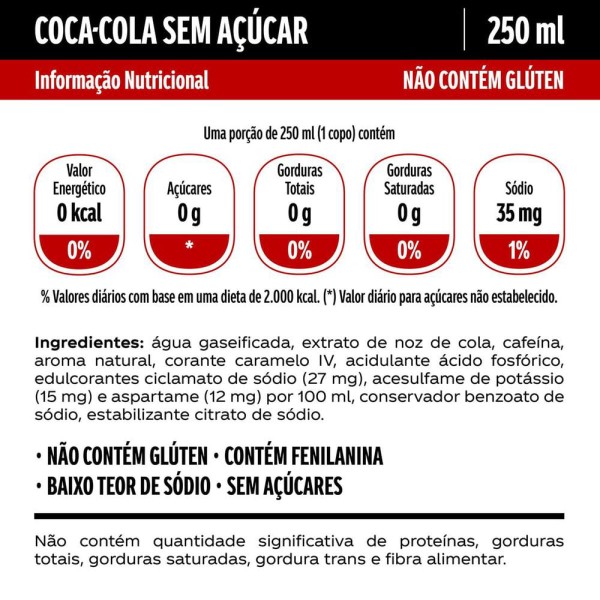 Encontraproduto.com.br - Refrigerante Zero Açucar Pet 250ml Coca Cola