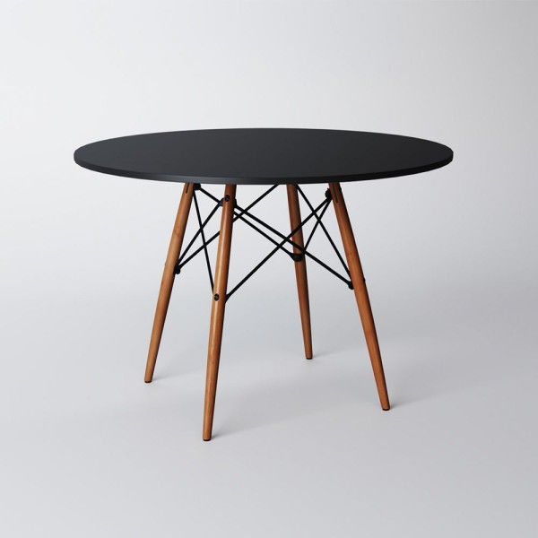 Encontraproduto.com.br - Jogo De Mesa De Jantar Eames Eiffel Redonda 80Cm Tampo De Madeira Preto Com 2 Cadeiras Preta