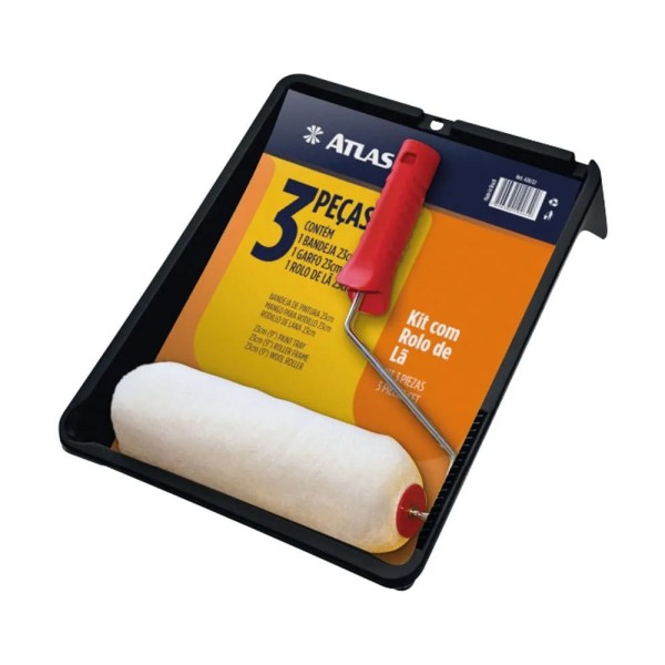 Encontraproduto.com.br - Kit de Pintura com Rolo de Lã Natural Atlas 3 Peças