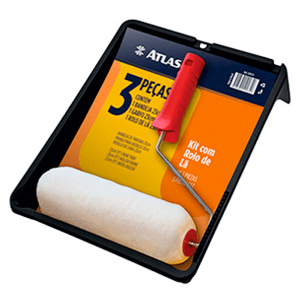 Encontraproduto.com.br - Kit de Pintura com Rolo de Lã Natural Atlas 3 Peças