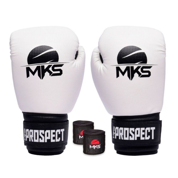 Encontraproduto.com.br - Kit Luva Boxe Muay Thai New Prospect Mks Combat Inverse Com Bandagem Preta 12 Oz