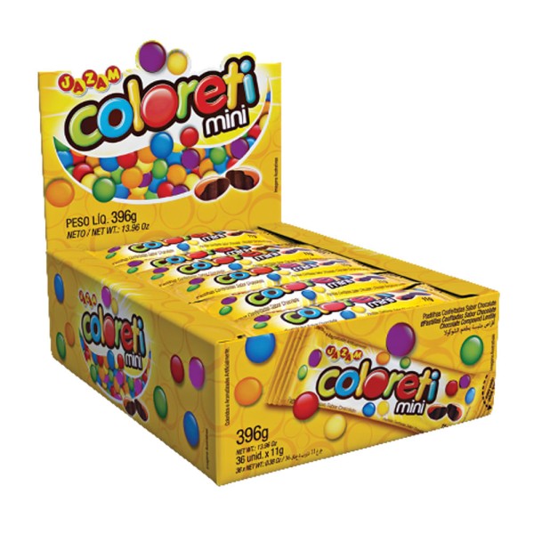 Mini Confeito Chocolate Coloreti 11g c/36 - Jazam