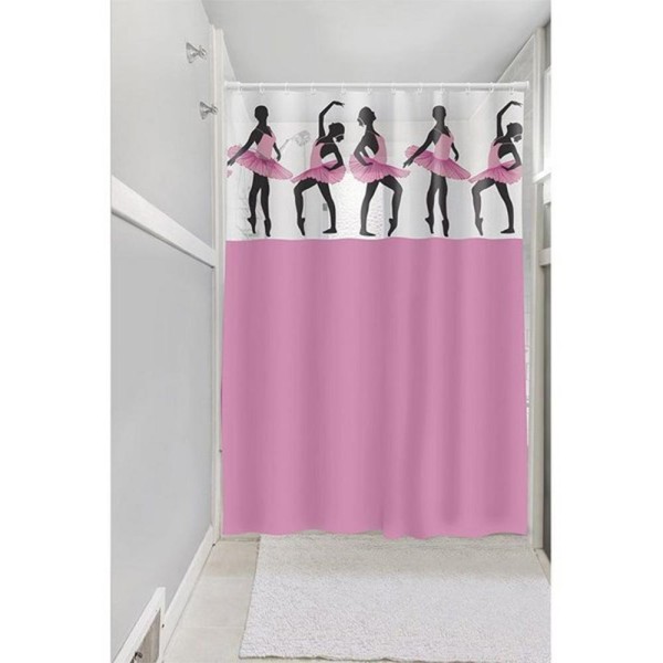 Encontraproduto.com.br - Cortina Para Box De Banheiro Bailarinas C/ Ganchos E Visor Liso 100% Pvc 1,35x2,00m, Plastleo 10525 - 122825