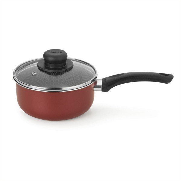 Encontraproduto.com.br - Panela Antiaderente Ultra em Alumínio com Cabo e Tampa de Vidro Vermelha Páprika Multiflon 18cm
