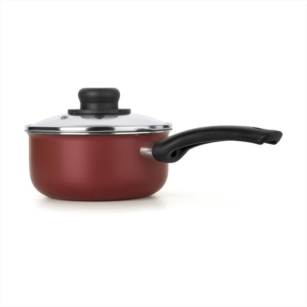 Encontraproduto.com.br - Panela Antiaderente Ultra em Alumínio com Cabo e Tampa de Vidro Vermelha Páprika Multiflon 18cm