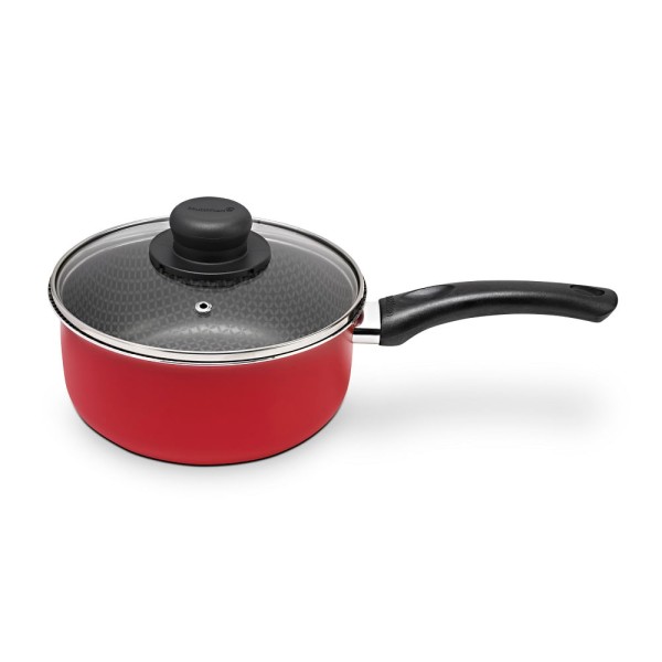 Panela Antiaderente Ultra em Alumínio com Cabo e Tampa de Vidro Vermelha Páprika Multiflon 18cm