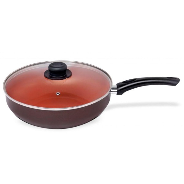 Encontraproduto.com.br - Frigideira Wok Multiflon Terracota Com Revestimento Ultra 7 Marrom Com Tampa 28 Cm Marrom