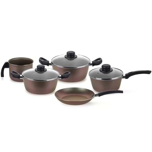 Encontraproduto.com.br - Conjunto De Panelas 5 Peças Caçarolas Panela Frigideira E Fervedor Furta Cor Multiflon