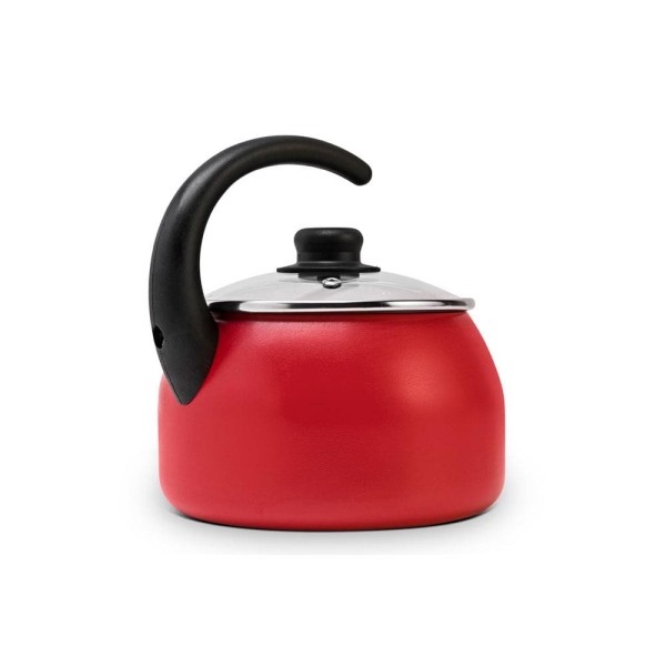 Encontraproduto.com.br - Chaleira Multiflon Paprika em Alumínio com Tampa de Vidro Vermelha - 2,4 L