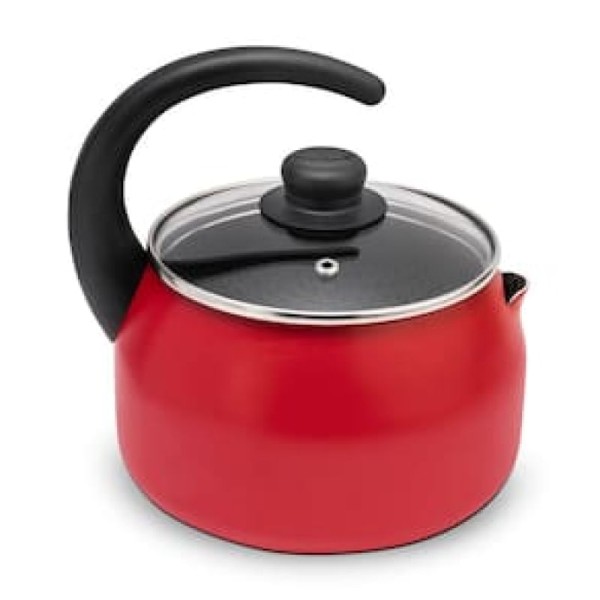 Encontraproduto.com.br - Chaleira Multiflon Paprika em Alumínio com Tampa de Vidro Vermelha - 2,4 L