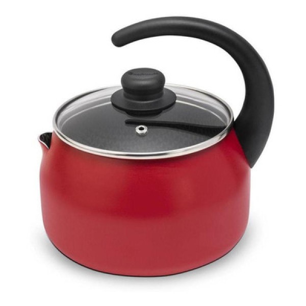 Chaleira Multiflon Paprika em Alumínio com Tampa de Vidro Vermelha - 2,4 L