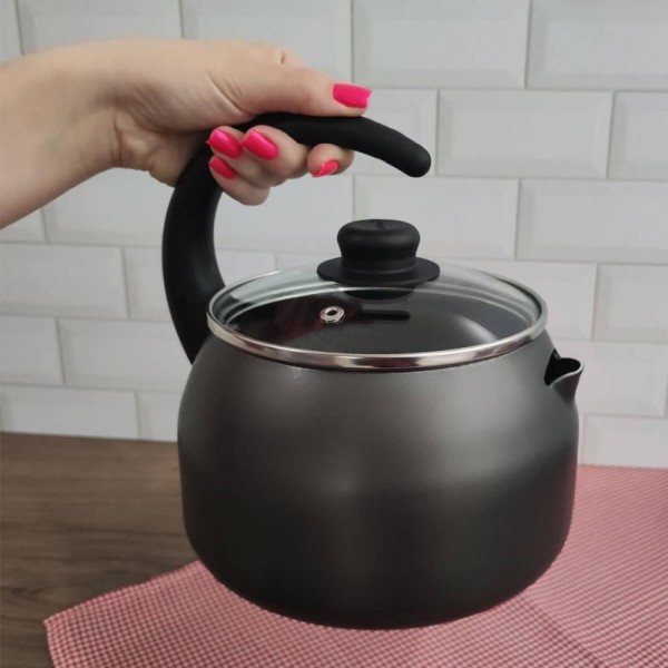 Encontraproduto.com.br - Chaleira Antiaderente Ultra em Alumínio com Tampa de Vidro Gourmet Multiflon 18cm