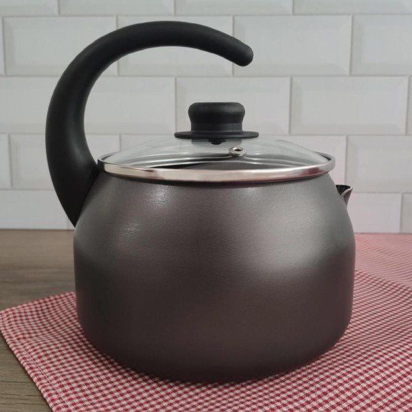 Encontraproduto.com.br - Chaleira Antiaderente Ultra em Alumínio com Tampa de Vidro Gourmet Multiflon 18cm