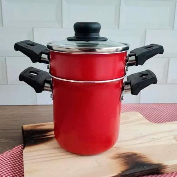Encontraproduto.com.br - Mini Cuscuzeira Multiflon em Alumínio com Alça TPA Versátil - Vermelho