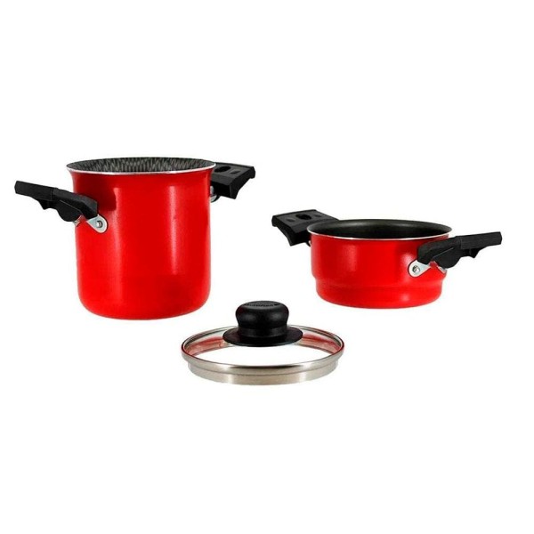 Encontraproduto.com.br - Mini Cuscuzeira Multiflon em Alumínio com Alça TPA Versátil - Vermelho