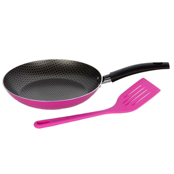 Encontraproduto.com.br - Frigideira Color Pop Multiflon com Espátula Rosa - 22cm