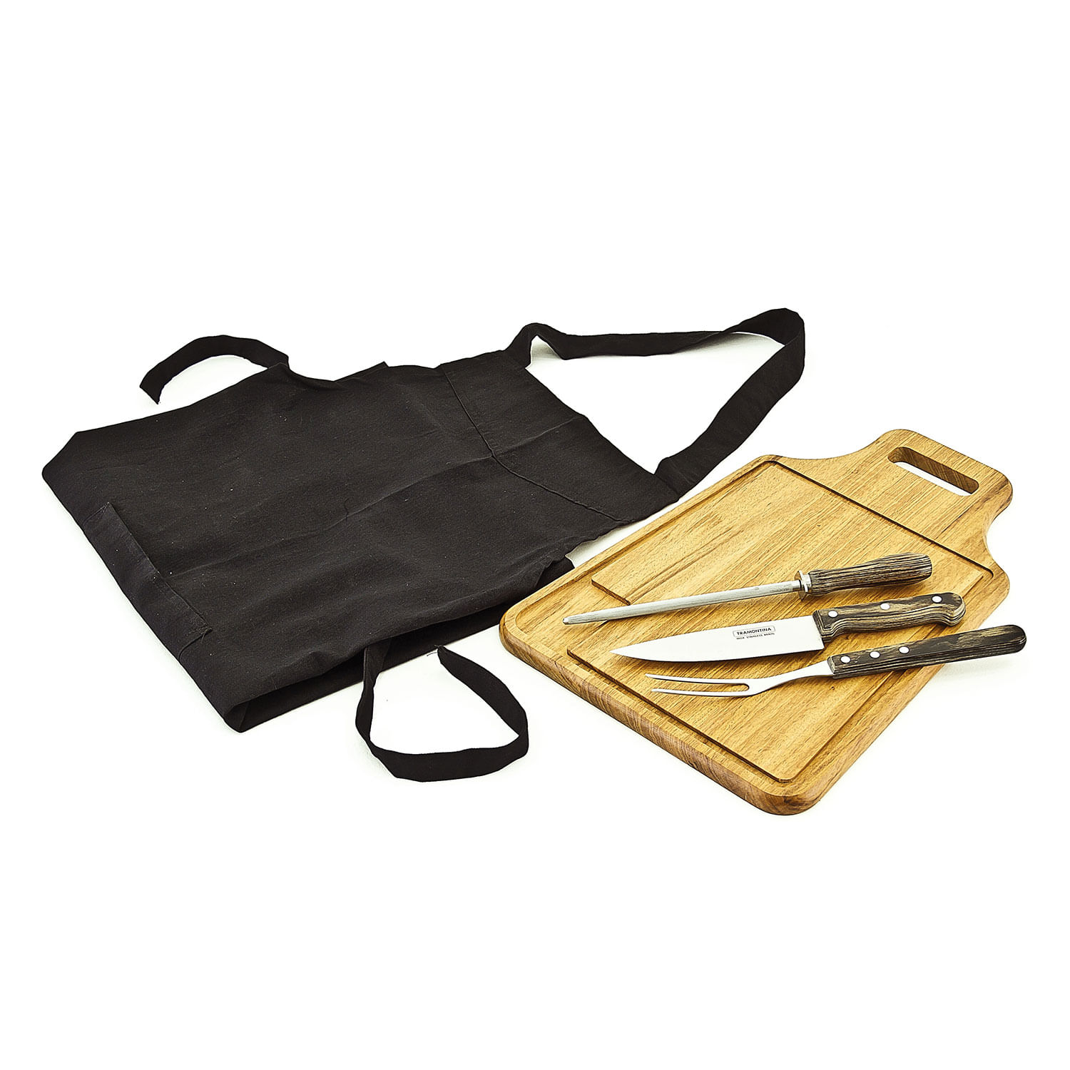Kit para Churrasco com Tábua, Faca, Garfo, Chaira e Avental 5pçs - Tramontina