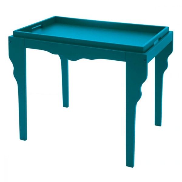 Encontraproduto.com.br - Mesa de Apoio de Madeira Retrô Tramontina 84 x 49 x 71 cm Turquesa com Bandeja