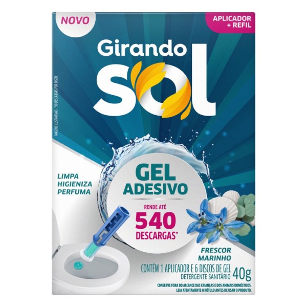 Encontraproduto.com.br - Detergente Sanitário Girando Sol Gel Adesivo com Aplicador Frescor Marinho 40g
