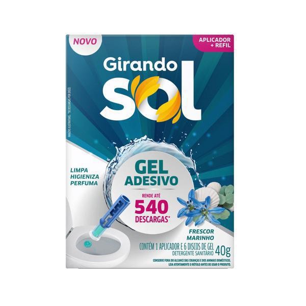 Encontraproduto.com.br - Detergente Sanitário Girando Sol Gel Adesivo Frescor Marinho 40g Refil Com 6 Unidades