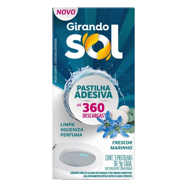 Encontraproduto.com.br - Pastilha Adesiva Sanitária Girando Sol Frescor Marinho 27g Com 3 Unidades