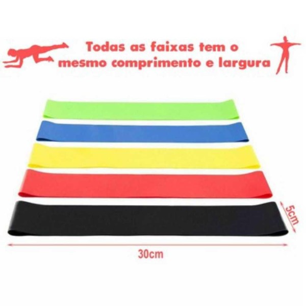Encontraproduto.com.br - Kit Mini Band 5 Faixas Elásticas Exercício Funcional Lorben