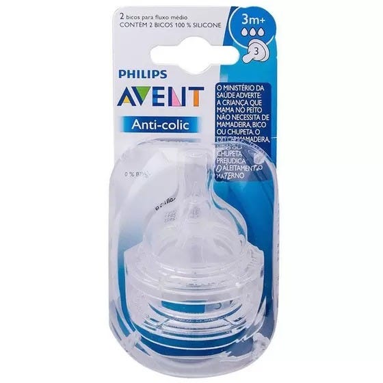 Encontraproduto.com.br - Bico para Mamadeira Classic  3m  com 2 Unid Fluxo Variável SCF635/27 Avent Philips