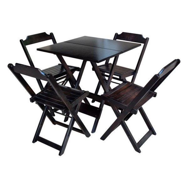 Encontraproduto.com.br - Conjunto De Mesa Dobrável 70X70 Em Madeira Maciça Com 4 Cadeiras - Tabaco - Marrom